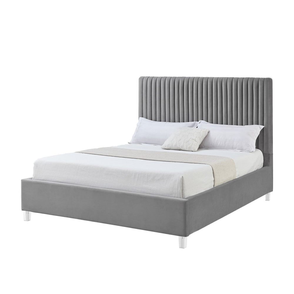 Inspired Home Alanis Platform Bed Velvet Grey Main